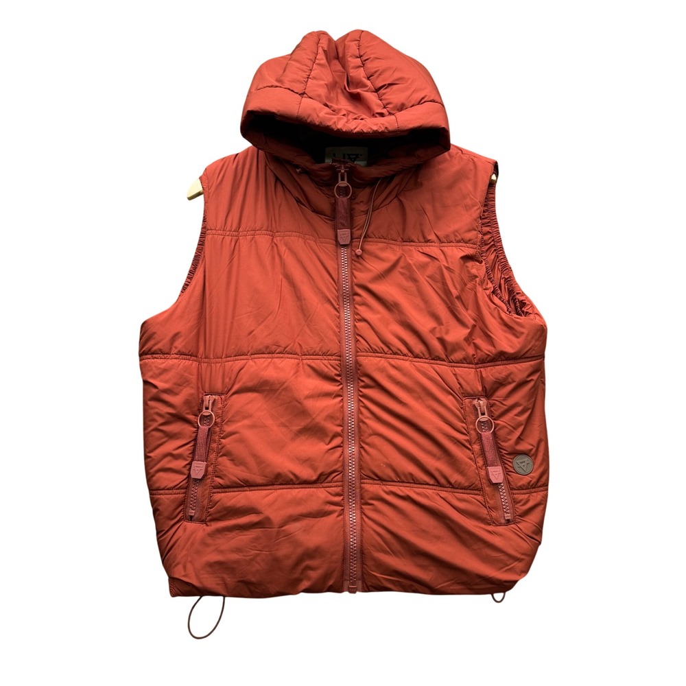 LIV Outdoor Puffer Vest Men's Size L Rust Orange Hooded Insulated Hiking Outdoor